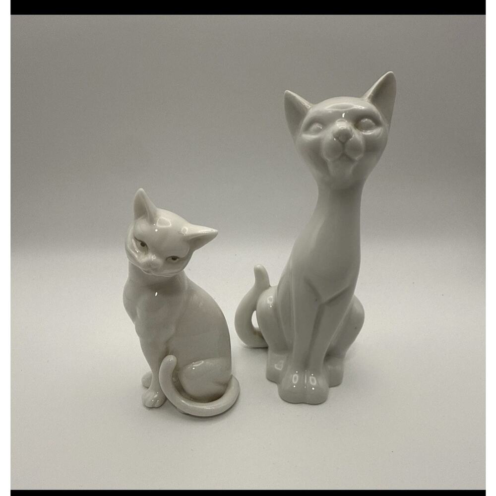 2- Vintage ARDALT VERITHIN Ceramic White Cat Figurine Japan